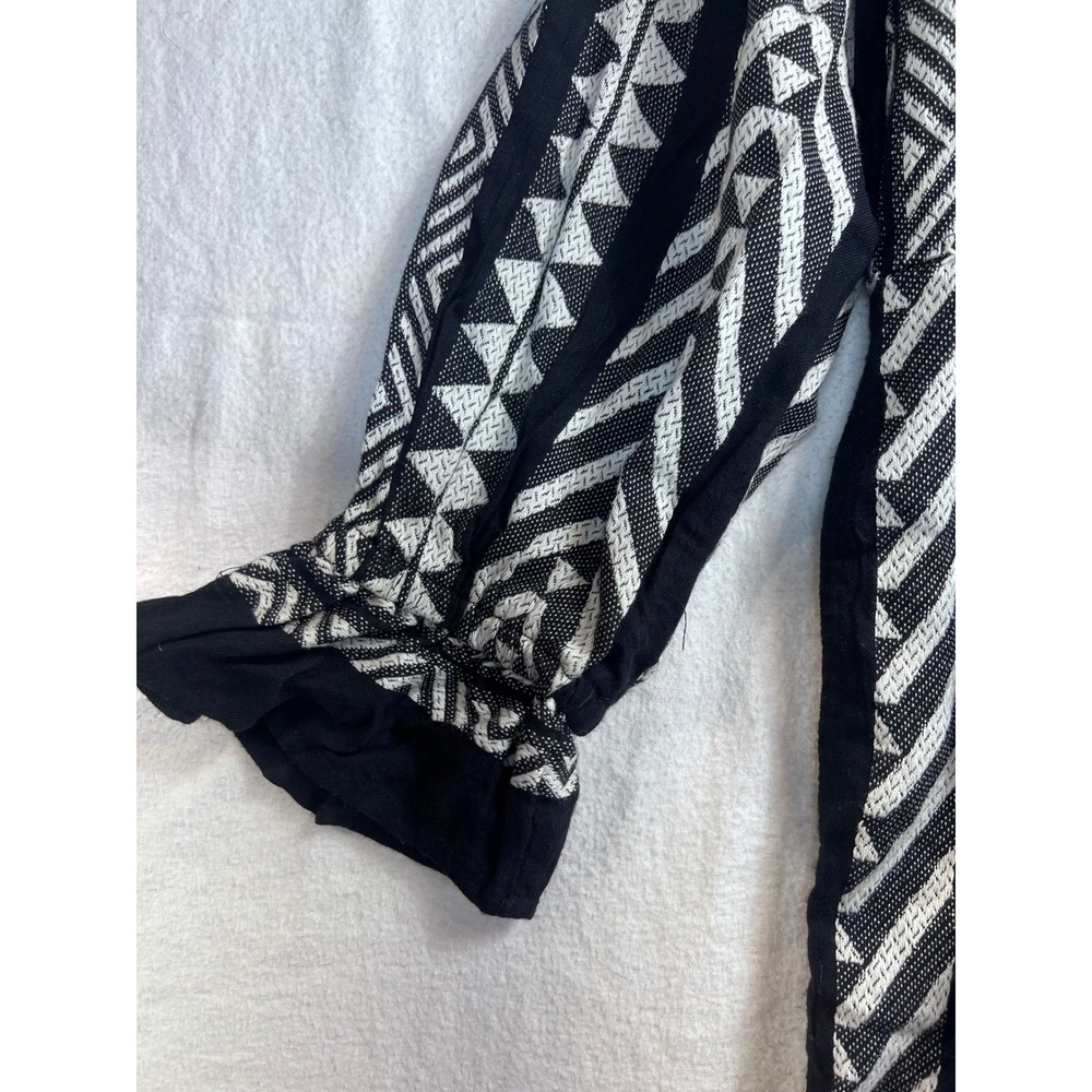 Maeve Anthropologie Geometric Tribal Mini Dress Black White Tassel Boho Medium - Picture 3 of 9